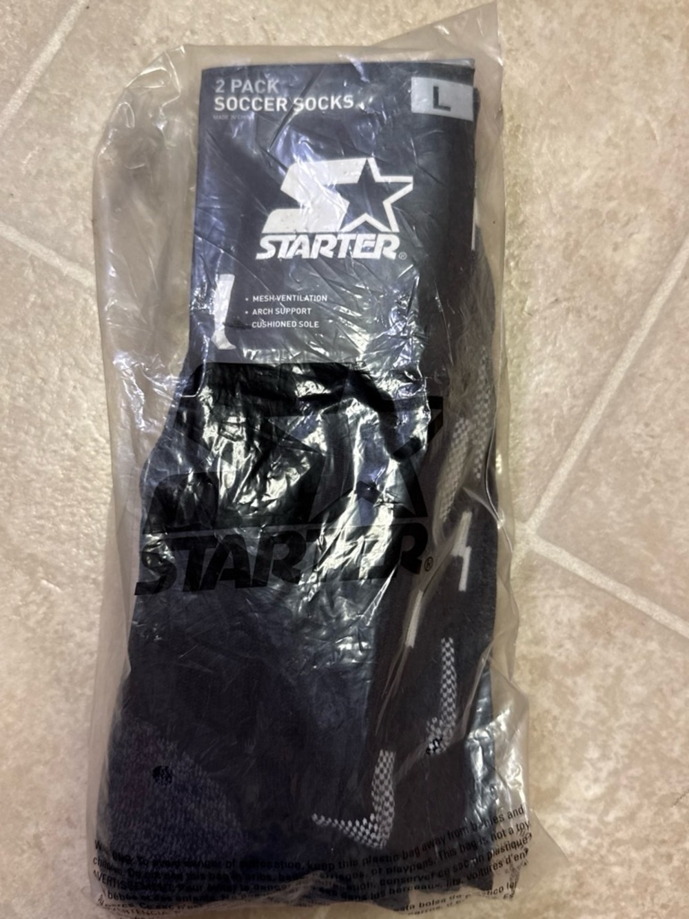 STARTER Black and gray Athletic Soccer Socks - 2 Pack size large